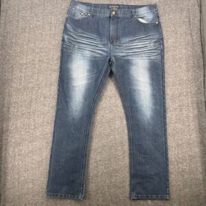 Jeanetix Womens Size 40 Straight Leg Medium Wash Whiskered Distressed Jeans